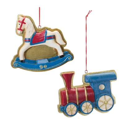 Houzbling Rocking Horse And Train Ornament (set Of 12) 3.75"l X 3.5"h, 4"l X 2.75"h Paper/plaster In Multi