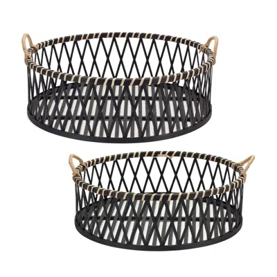 Houzbling Round Tray (set Of 2) 17.5"d X 5.5"h, 19.5"d X 6.5"h Bamboo/rattan In Brown