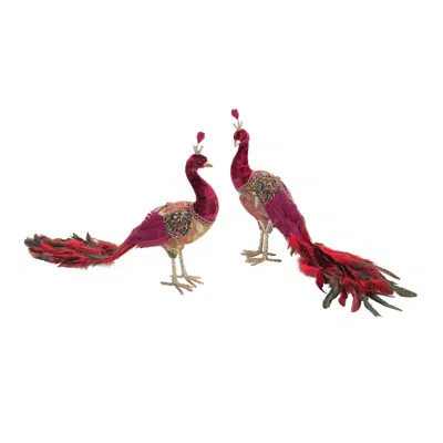 Houzbling Royal Peacock (set Of 2) 14"l X 14"h, 21"l X 13"h Foam/fabric In Red