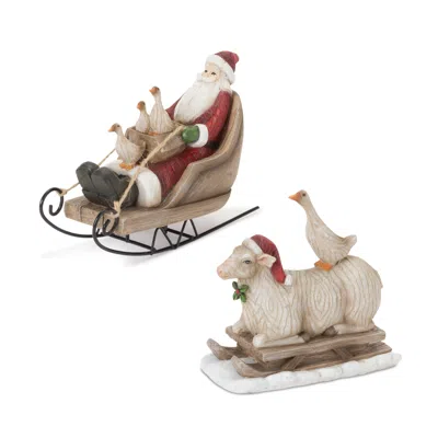 Houzbling Santa And Animals On Sled (set Of 2) 7"l X 5"h, 5.5"l X 5.5"h Resin In Multi