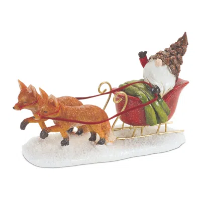 Houzbling Santa Gnome In Sleigh (set Of 2) 7.75"l X 5"h Resin