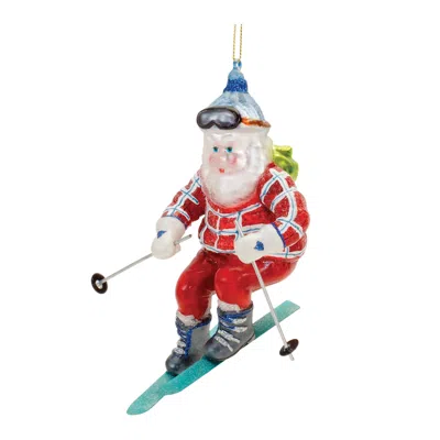 Houzbling Santa On Skis Ornament (set Of 6) 4.75"h Glass In Multi