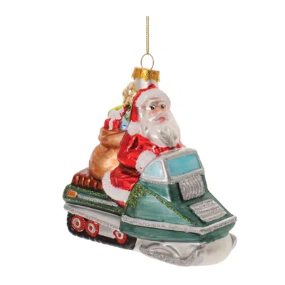 Houzbling Santa On Snowmobile Ornament (set Of 6) 5"h Glass In Multi