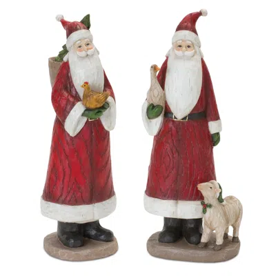 Houzbling Santa W/animals (set Of 2) 11"h Resin