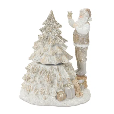 Houzbling Santa W/tree (set Of 2) 7"h Resin 3 Aaa Batteries, Not Included