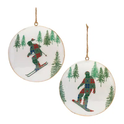 Houzbling Ski And Snowboard Disc Ornament (set Of 6) 6"h Iron