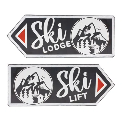Houzbling Ski Lift And Lodge Arrow Sign (set Of 6) 11.75"l X 4.75"h Tin