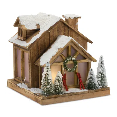 Houzbling Ski Lodge 13.75"l X 14.25"h Wood 3 Aa Batteries, Not Included