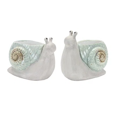 Houzbling Snail Planter (set Of 2) 8.25"l X 6.5"h, 7.25"l X 7"h Terra Cotta In White