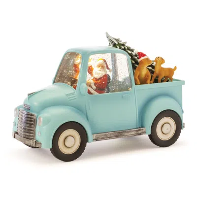 Houzbling Snow Globe Santa In Truck W/dogs 8.75"l X 6"h Plastic 6 Hr Timer 3aa Batteries Not Included Or Usb C In Blue