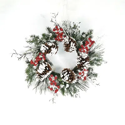Houzbling Snow Mixed Pine Berry Wreath 20"d In Multi
