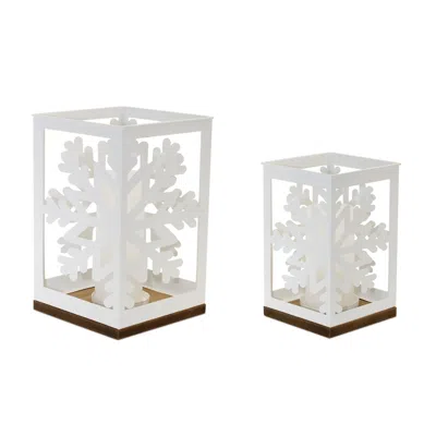 Houzbling Snowflake Candle Holder (set Of 2) 9"h, 12"h Iron/mdf In White