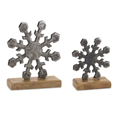 Houzbling Snowflake On Stand (set Of 6) 5.75"h, 7.75"h Aluminum/wood
