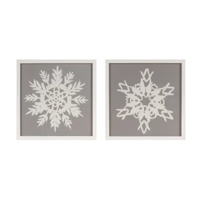 Houzbling Snowflake Plaque (set Of 2) 12"sq Wood/glass