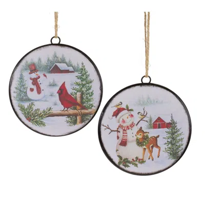Houzbling Snowman Disc Ornament (set Of 12) 6.5"h Metal In Blue