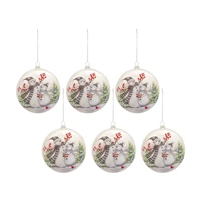 Houzbling Snowman Disc Ornament (set Of 6) 5.5"h Glass In White