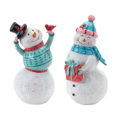 Houzbling Snowman (set Of 2) 12.75"h, 14"h Resin In Blue