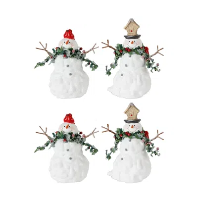 Houzbling Snowman (set Of 4) 5.5"h, 6.5"h Terra Cotta In White