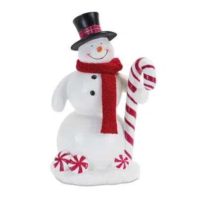 Houzbling Snowman W/candy Cane (set Of 2) 8"h Resin