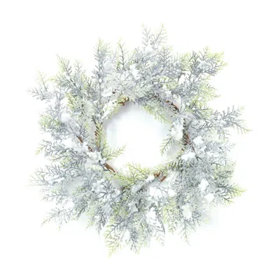 Houzbling Snowy Cedar Wreath 15"d Plastic In White