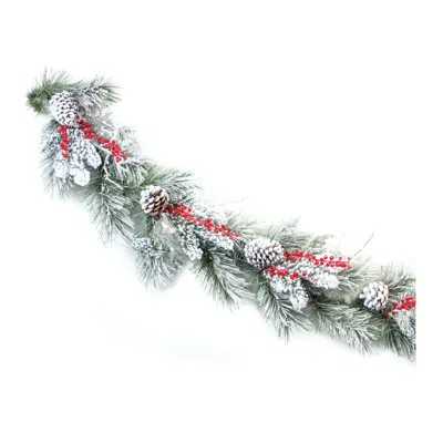 Houzbling Snowy Pine W/berry Garland 6'l Pvc In Black