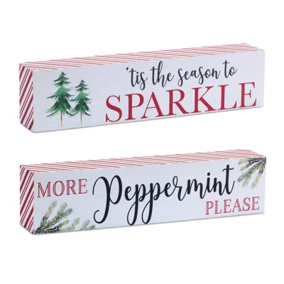 Houzbling Sparkle And Peppermint Sign (set Of 2) 9.5"l X 2.25"h Mdf