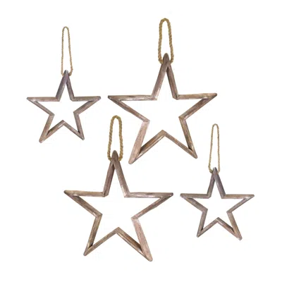 Houzbling Star Ornament (set Of 4) 12.5"h, 18.5"h Wood In Gold