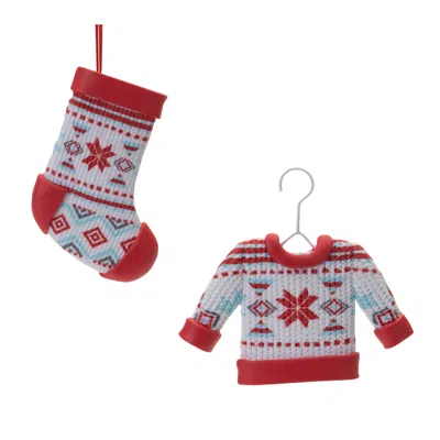 Houzbling Stocking And Sweater Ornament (set Of 12) 4.75"h, 5"h Plastic In Blue