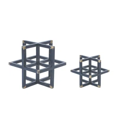 Houzbling Tabletop Décor (set Of 2) 4"sq, 6"sq Iron In Blue