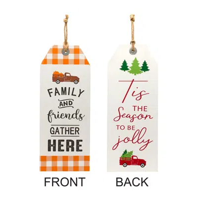 Houzbling Tis The Season And Friends & Family Tag (reversable) 9.45"l X 23.62"h Mdf In White