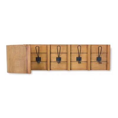 Houzbling Toboggan Shelf W/hooks 31"l X 8"h Wood/iron In Brown