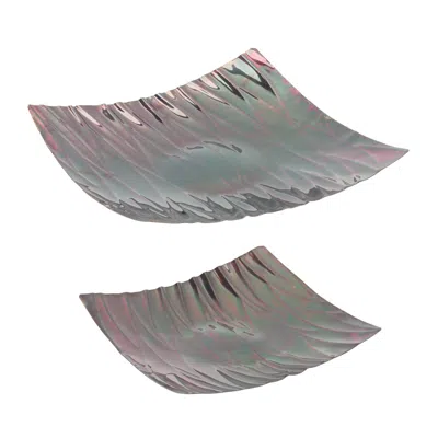 Houzbling Tray (set Of 2) 11"sq, 14"sq Stainless Steel In Gray