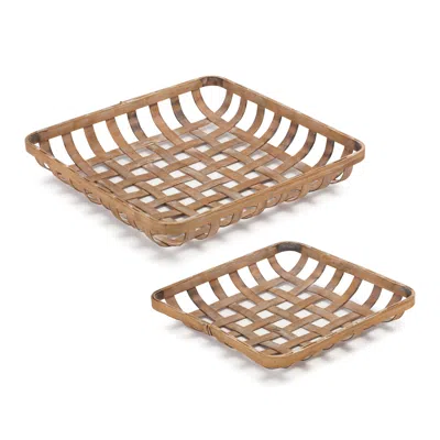 Houzbling Tray (set Of 2) 13.5"l X 2.25"h, 17"l X 3.25"h Bamboo In Blue