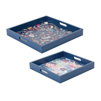 Houzbling Tray (set Of 2) 13.5"sq, 15.75"sq Mdf