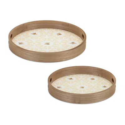 Houzbling Tray (set Of 2) 13.75"d, 15.75"d Mdf In Brown