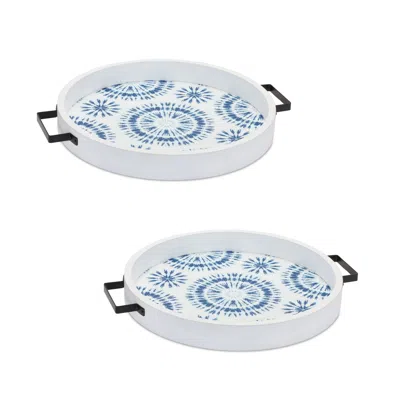 Houzbling Tray (set Of 2) 14.75"d X 1.75"h Wood In White