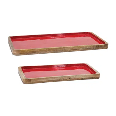 Houzbling Tray (set Of 2) 16"l X 8"w, 20"l X 10"w Wood In Brown