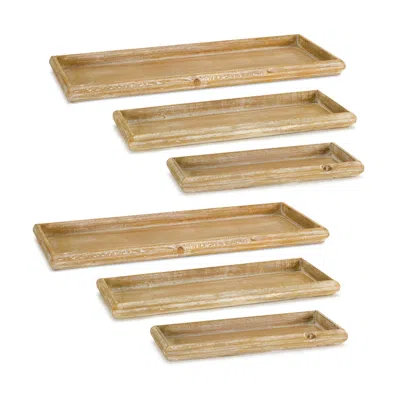 Houzbling Tray (set Of 6) 12.5"l, 15.75"l, 19.25"l Wood In Brown