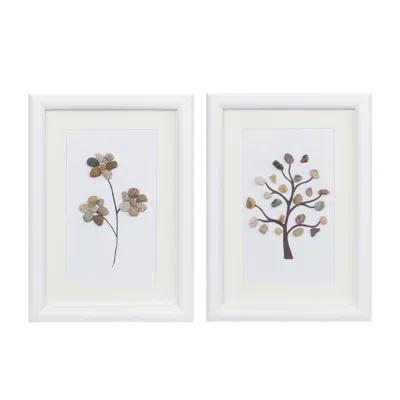 Houzbling Tree And Floral Wall Art (set Of 2) 10.25"l X 14.25"h Mdf/glass In White