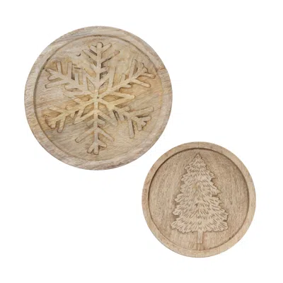 Houzbling Tree And Snowflake Trivet (set Of 2) 8"d, 10"d Wood