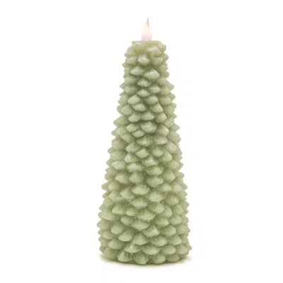 Houzbling Tree Candle 10"h Wax 2 Aa Batteries, Not Included In Green