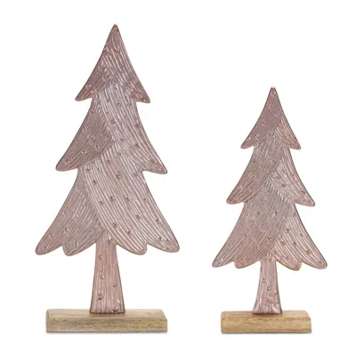 Houzbling Tree On Base (set Of 2) 11.5"h, 14.25"h Wood/aluminum