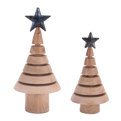 Houzbling Tree (set Of 2) 7.75"h, 9.75"h Iron/wood In Blue