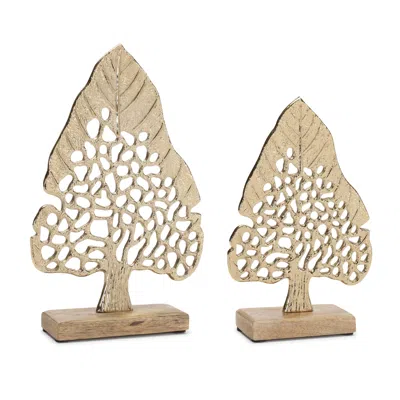 Houzbling Tree (set Of 2) 8.5"h, 10.5"h Aluminum/wood In Neutral