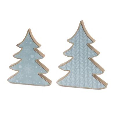 Houzbling Tree (set Of 2) 9.75"h, 11.75"h Wood In Blue