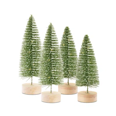 Houzbling Tree With Led (set Of 4) 10.75"h, 14"h Plastic 6 Hr Timer 3 Aaa Batteries, Not Included In Gold