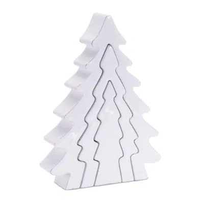 Houzbling Triple Tree Puzzle (set Of 2) 8.5"h Mdf In White