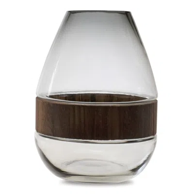 Houzbling Vase 7.5"d X 10"h Glass/wood In Burgundy