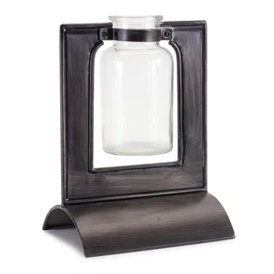 Houzbling Vase In Holder 8"h Iron/glass In Black