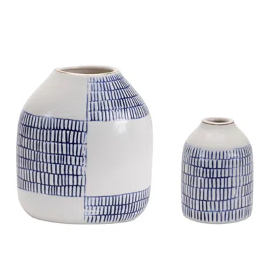Houzbling Vase (set Of 2) 3"d X 4"h, 6"d X 6.5"h Ceramic In Blue